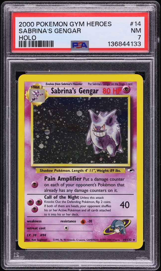 2000 Pokemon Gym Heroes Holo Sabrina's Gengar #14 PSA 7 NRMT