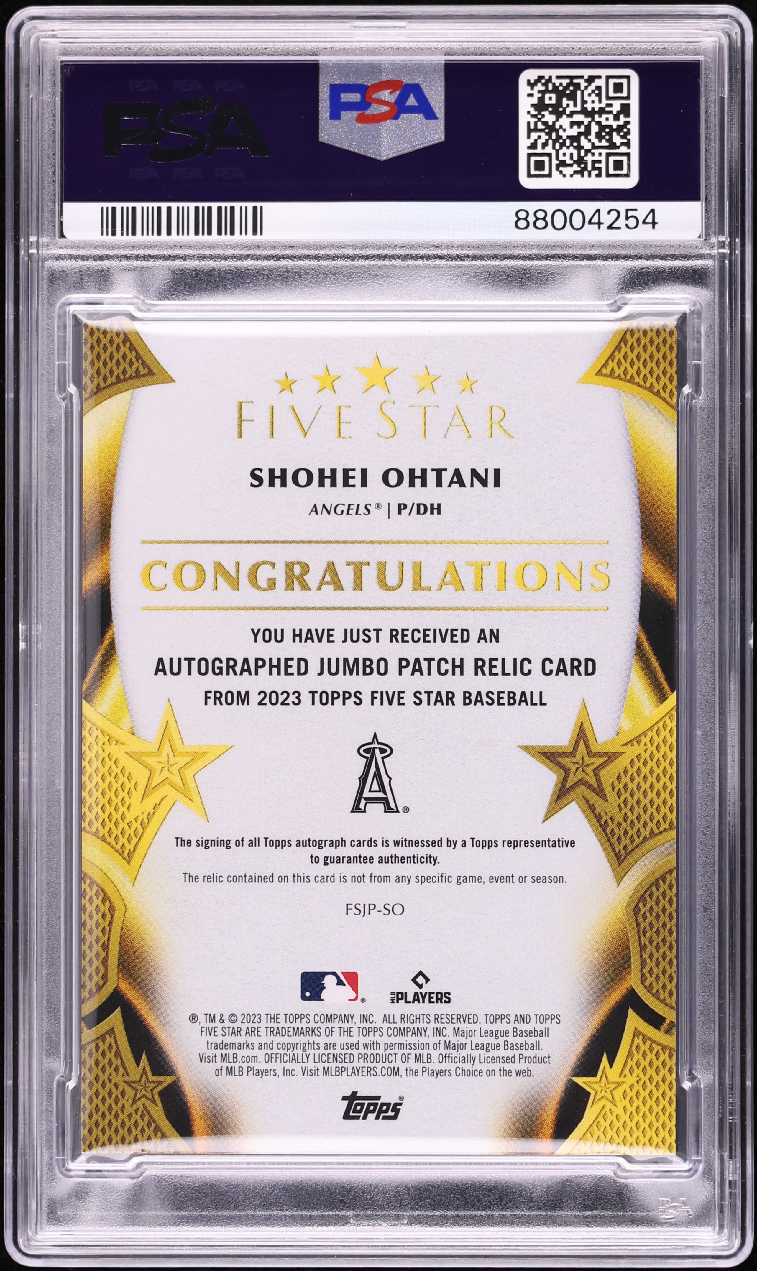 2023 Topps Five Star Jumbo Prime Gold Shohei Ohtani PATCH AUTO /10