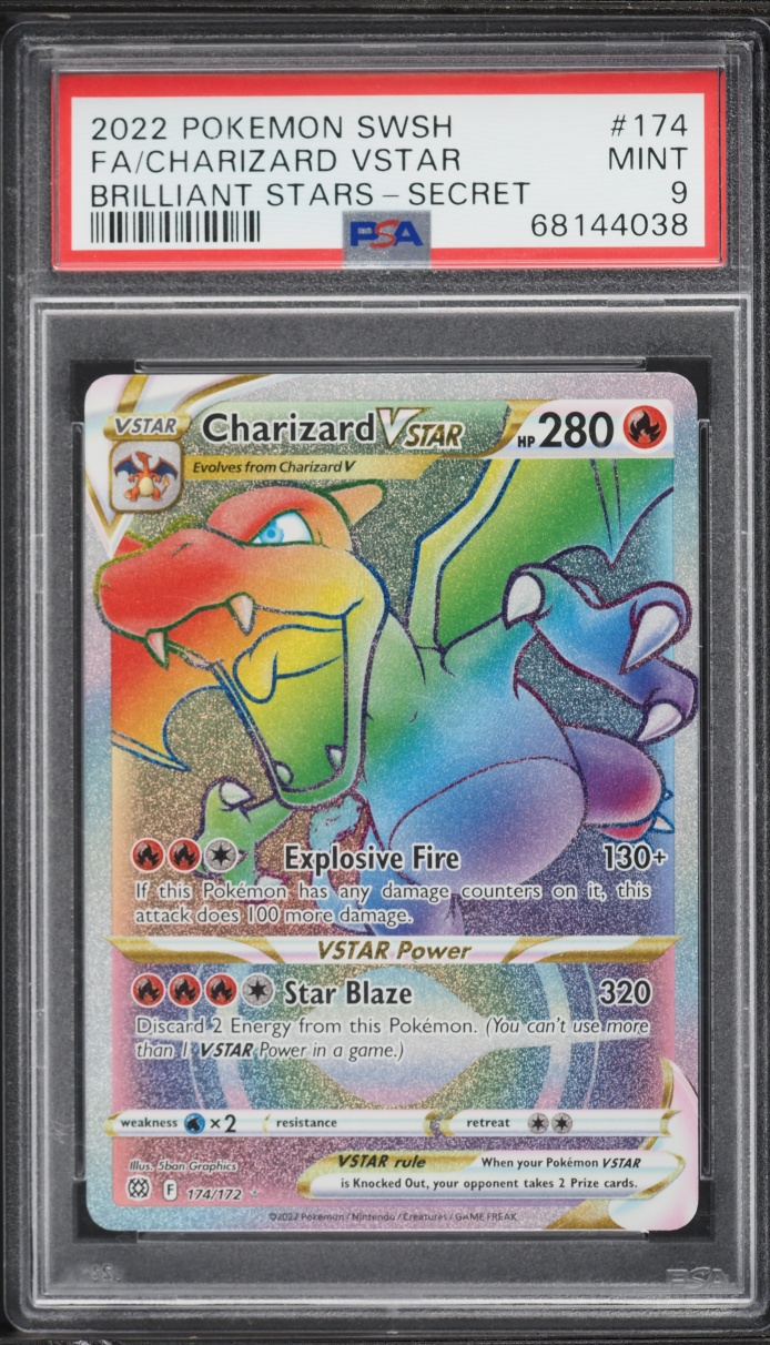 2022 Pokemon Sword & Shield Brilliant Stars Rainbow Rare Charizard VSTAR #174 PSA 9 MINT
