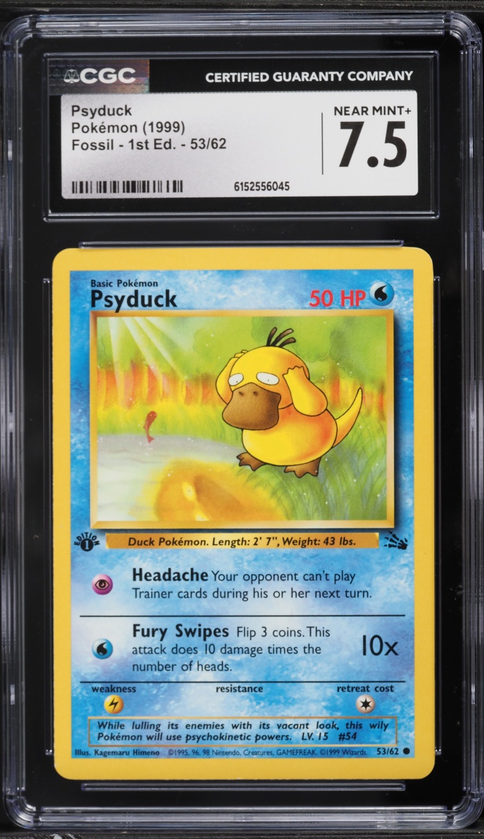 1999 Pokemon Fossil 1st Edition Psyduck #53 CGC 7.5 NRMT+