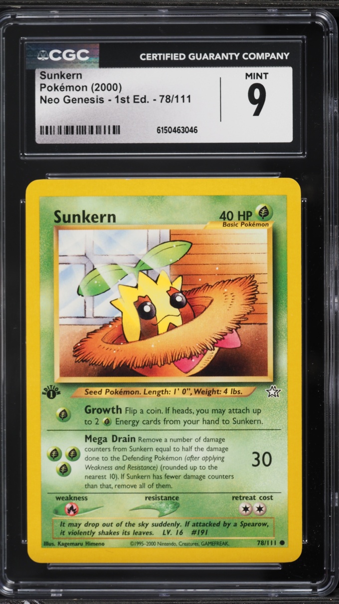 2000 Pokemon Neo Genesis 1st Edition Sunkern #78 CGC 9 MINT