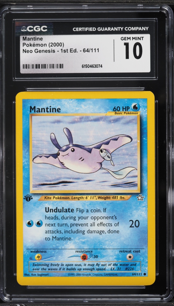 2000 Pokemon Neo Genesis 1st Edition Mantine #64 CGC 10 GEM MINT