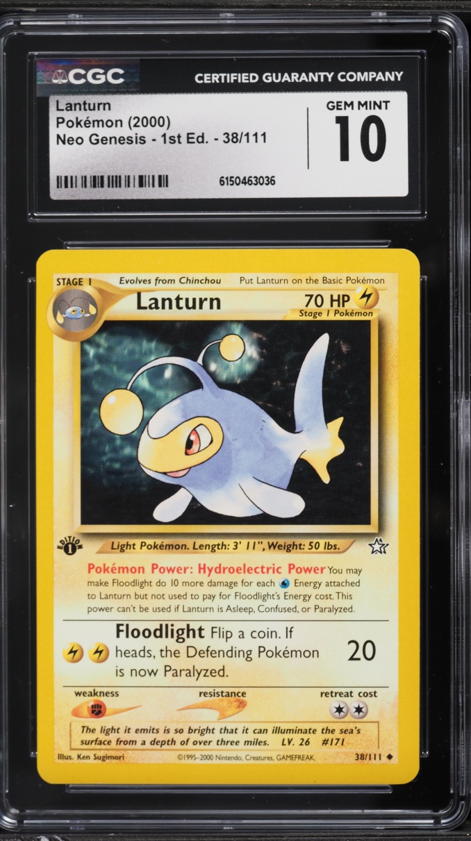 2000 Pokemon Neo Genesis 1st Edition Lanturn #38 CGC 10 GEM MINT