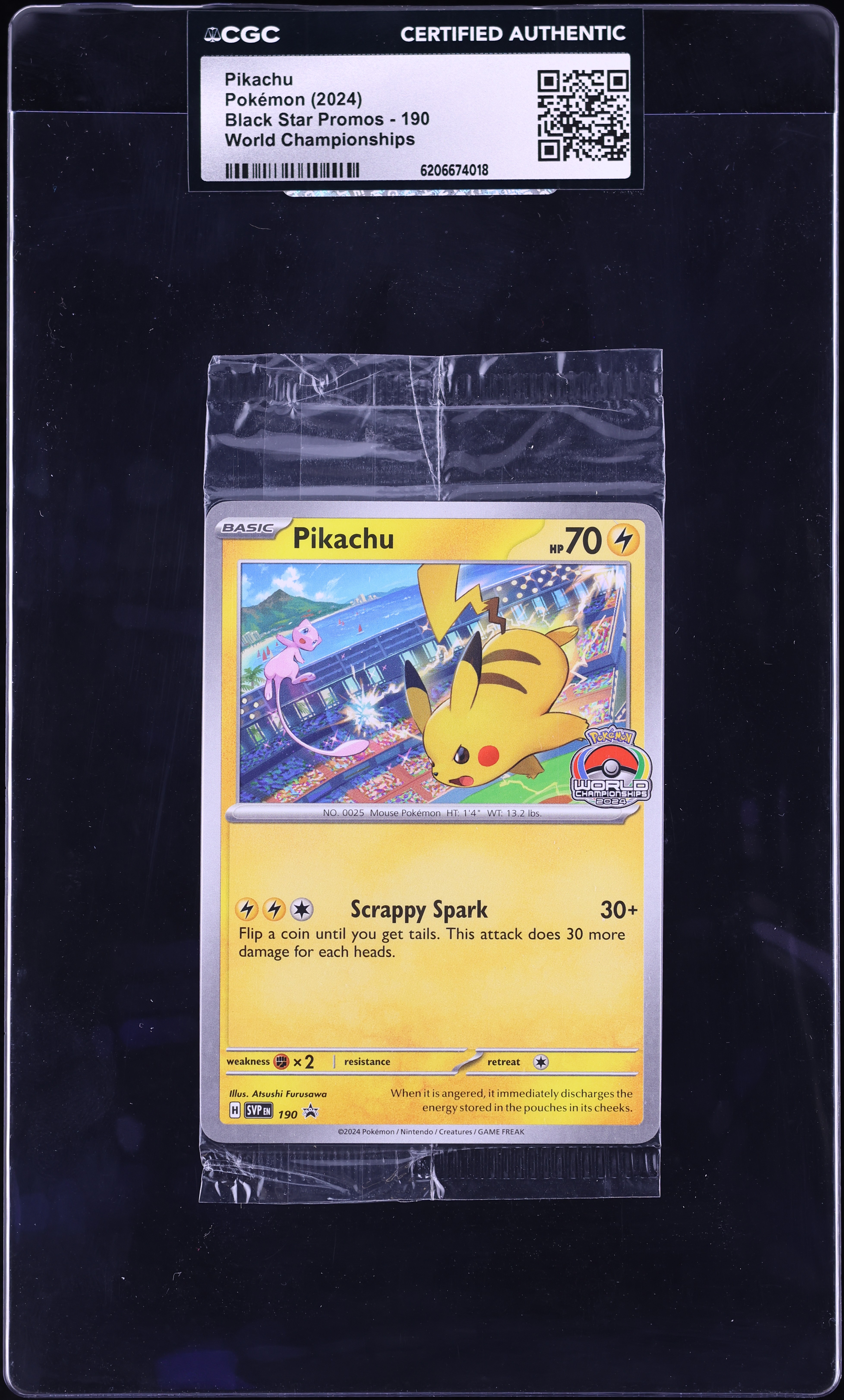 2024 Pokemon Scarlet & Violet Promo World Championships Pikachu #190 CGC AUTH