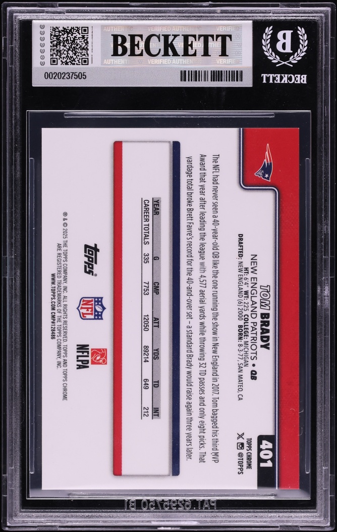 2025 Topps Chrome Photo Variations Gold Refractors Tom Brady /50 #401 BGS 9 MINT