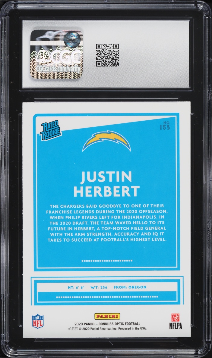 2020 Donruss Optic Justin Herbert ROOKIE #153 CGC 9 MINT