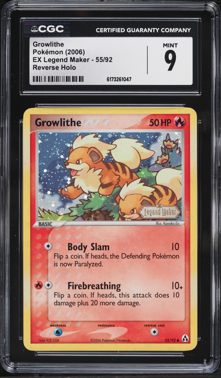 2006 Pokemon EX Legend Maker Reverse Holo Growlithe #55 CGC 9 MINT