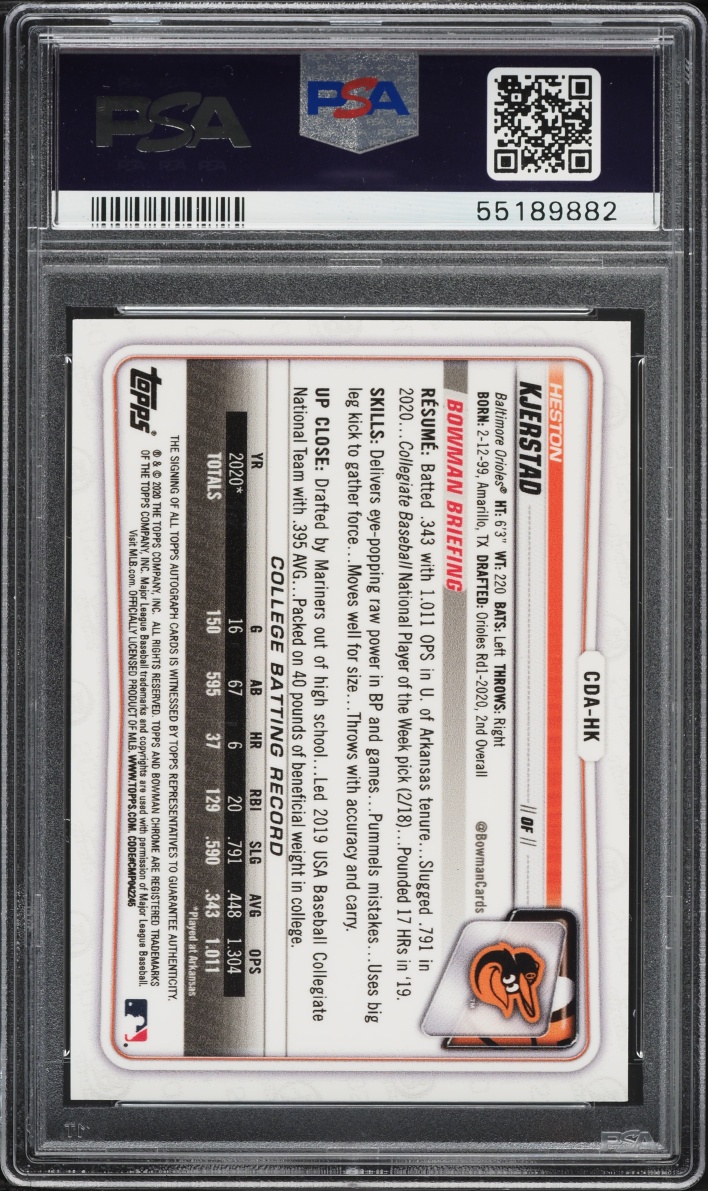2020 Bowman Chrome Draft Gold Refractor Heston Kjerstad PROSPECT AUTO /50 #CDAHK PSA 9 MINT