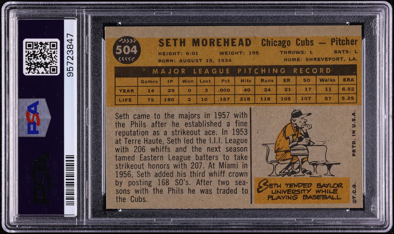 1960 Topps Seth Morehead #504 PSA 9 MINT