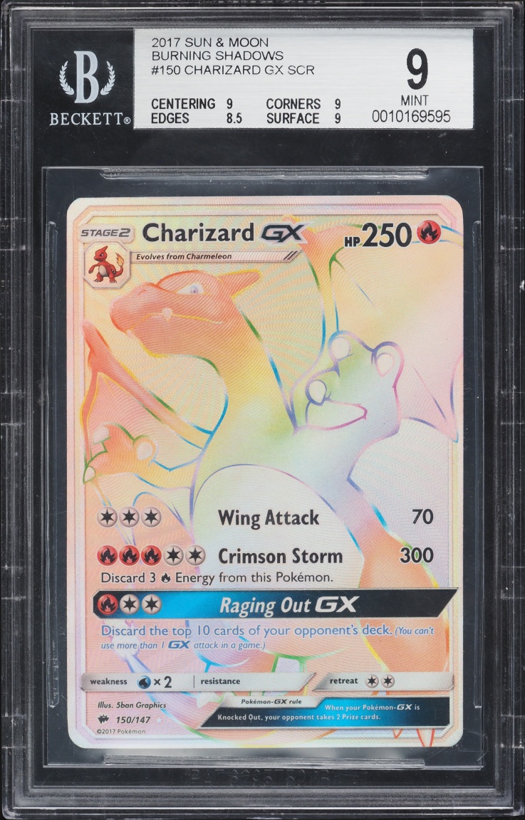 2017 Pokemon Sun & Moon Burning Shadows Rainbow Rare Charizard GX #150 BGS 9 MINT