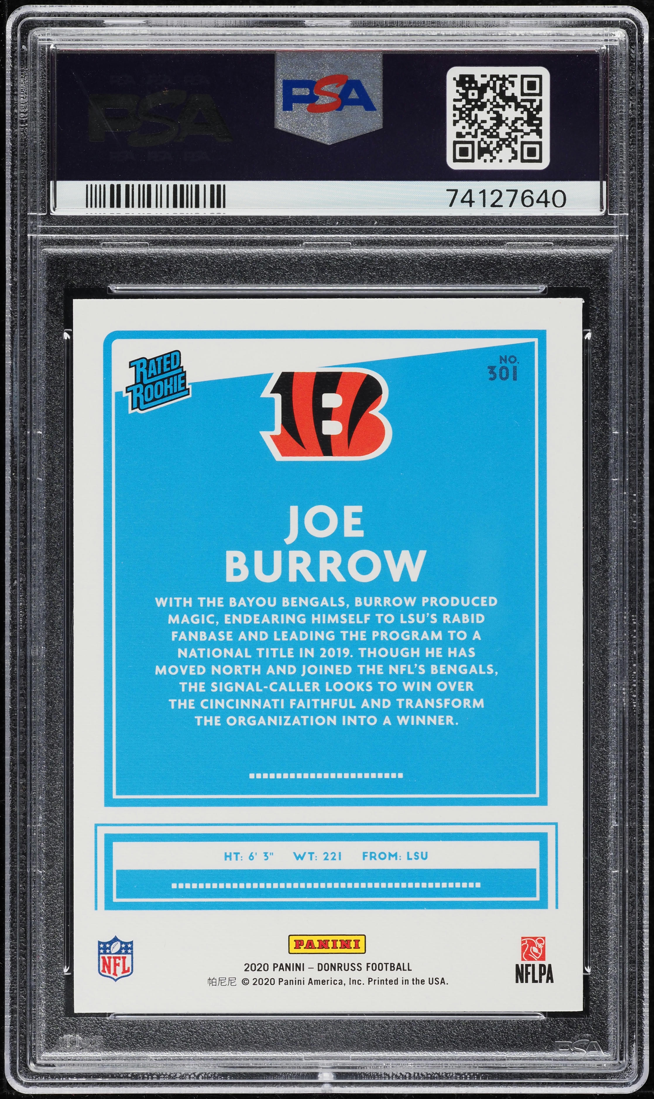 2020 Donruss Canvas Joe Burrow ROOKIE #301 PSA 9 MINT