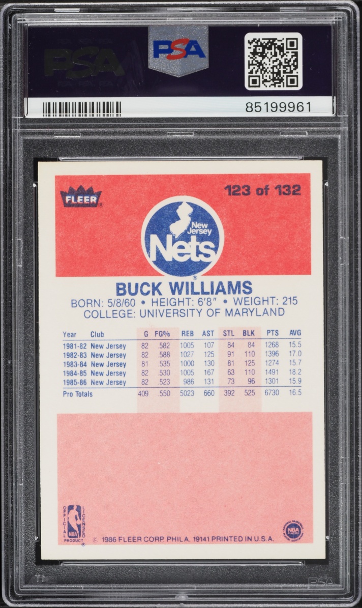 1986 Fleer Basketball Buck Williams #123 PSA 9 MINT