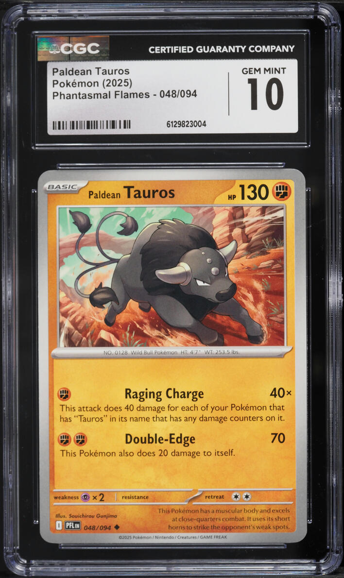 2025 Pokemon Mega Evolution Phantasmal Flames Paldean Tauros #048 CGC 10 GEM MINT