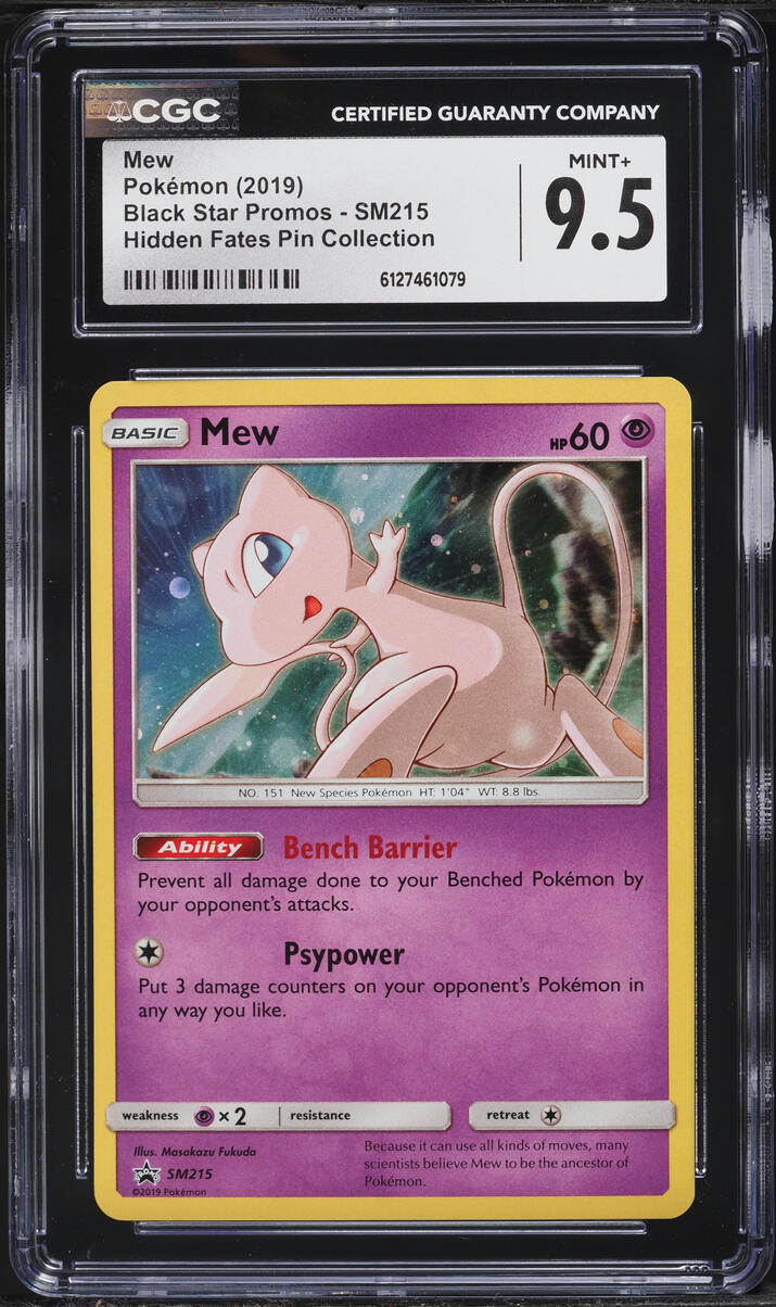2019 Pokemon Sun & Moon Promo Hidden Fates Pin Collection Holo Mew #SM215 CGC 9.5 MINT+