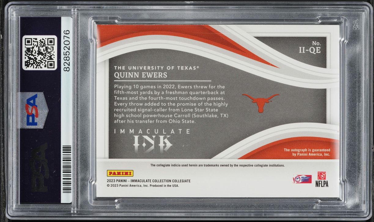 2023 Immaculate Collection Collegiate Blue Quinn Ewers ROOKIE AUTO /49 PSA 8