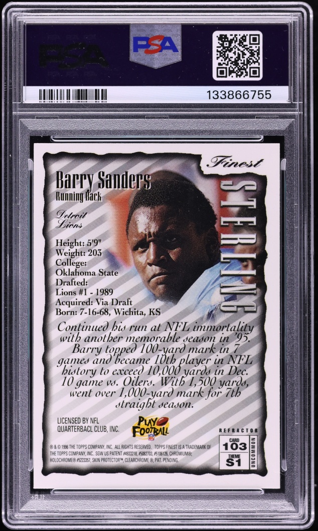 1996 Finest Refractor Barry Sanders #103 PSA 9 MINT