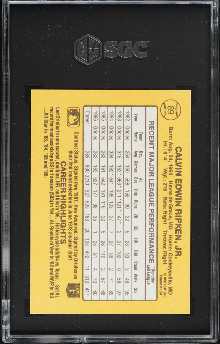 1987 Donruss Cal Ripken Jr. #89 SGC 8 NM-MT