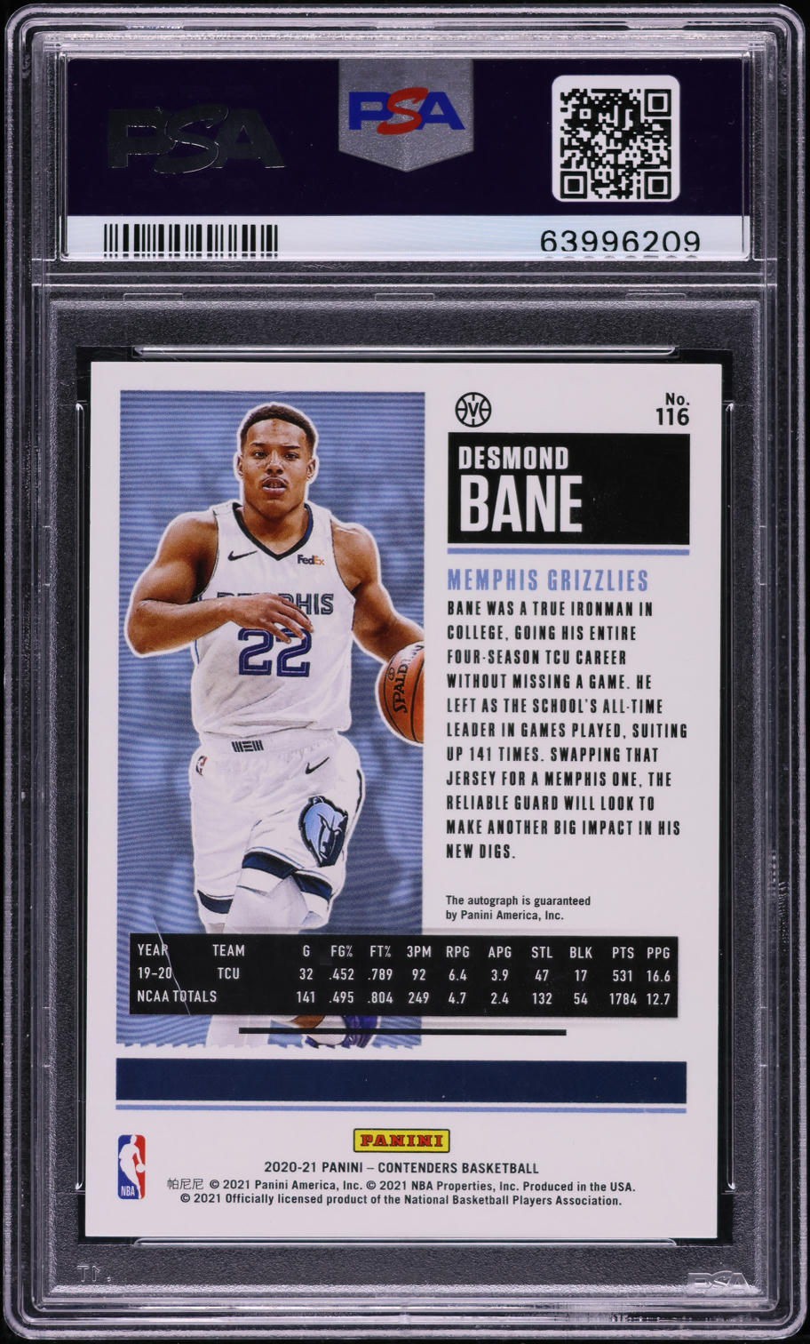 2020 Panini Contenders Finals Desmond Bane ROOKIE AUTO /49 #116 PSA 10 GEM MINT