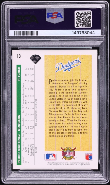 1992 Upper Deck Pedro Martinez ROOKIE #18 PSA 9 MINT
