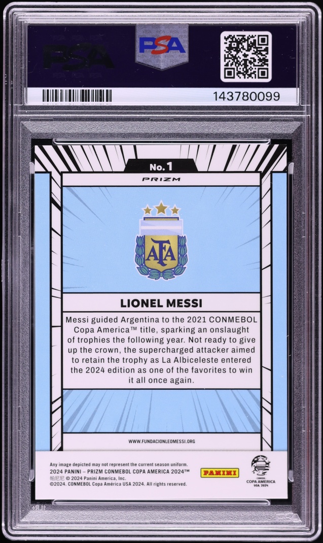 2024 Panini Prizm Conmebol Copa America Manga Lionel Messi #1 PSA 10 GEM MINT