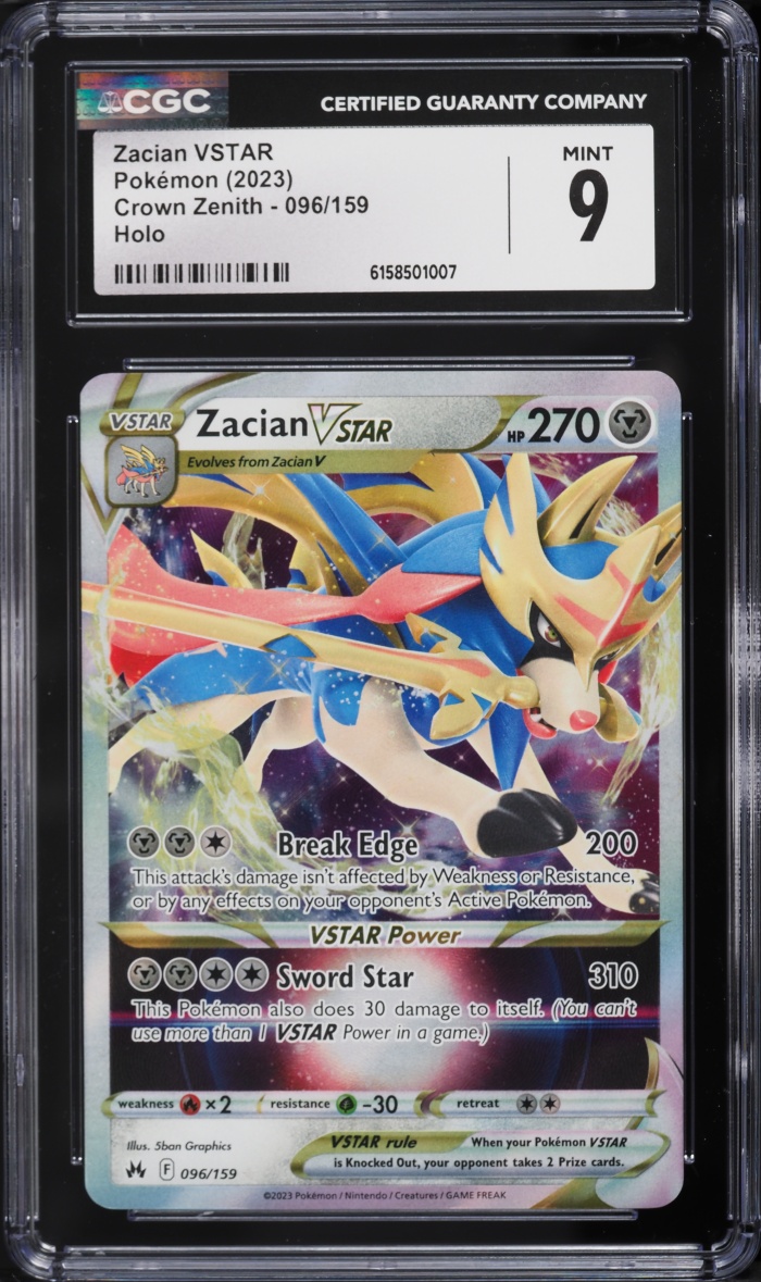 2023 Pokemon Sword & Shield Crown Zenith Holo Zacian VSTAR #96 CGC 9 MINT