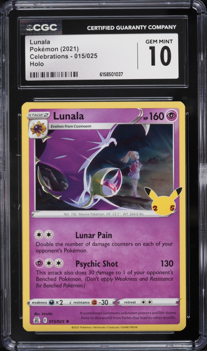 2021 Pokemon Sword & Shield Celebrations Holo Lunala #15 CGC 10 GEM MINT