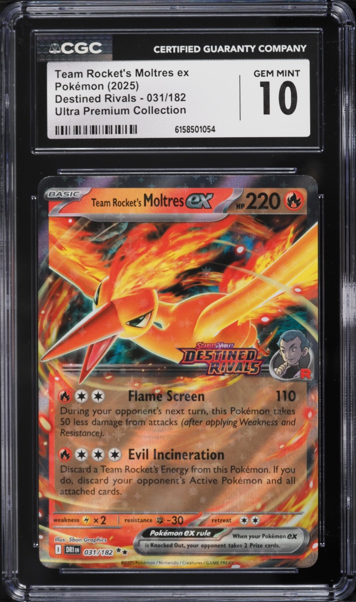 2025 Pokemon SV Destined Rivals Ultra Premium Holo Team Rocket's Moltres Ex #31 CGC 10 GEM MINT