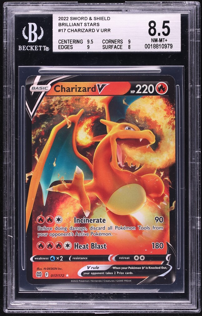 2022 Pokemon Sword & Shield Brilliant Stars Charizard V #017 BGS 8.5 NM-MT+