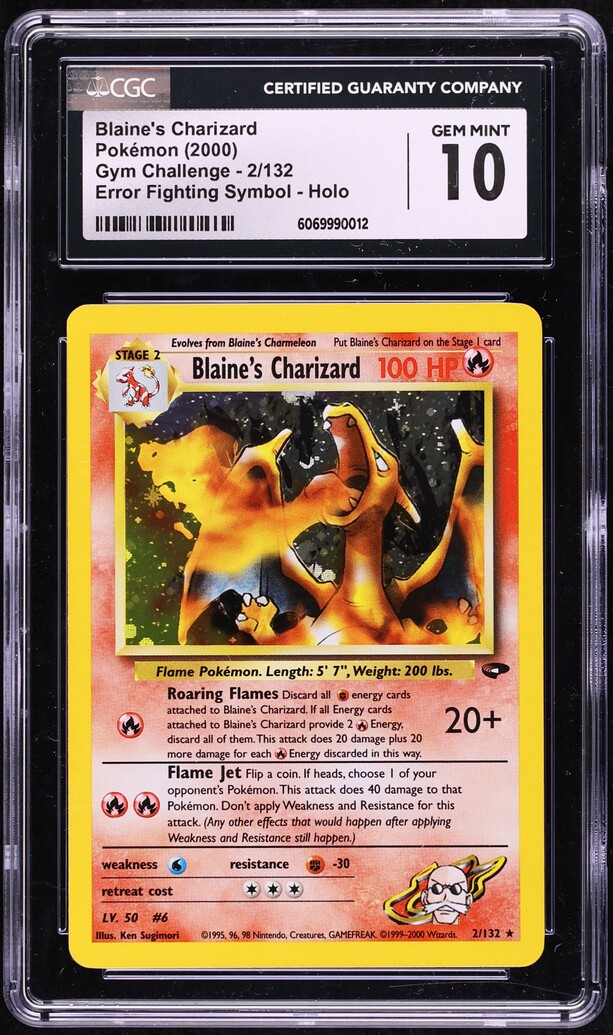 2000 Pokemon Gym Challenge Error Fighting Symbol Holo Blaine's Charizard #2 CGC 10 GEM MINT