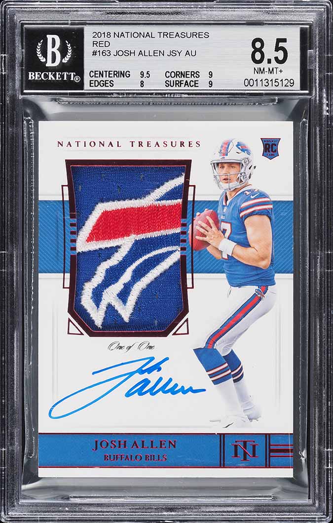 2018 National Treasures Red Josh Allen ROOKIE PATCH AUTO 1/1 #163 BGS 8.5 NM-MT+