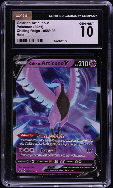 2021 Pokemon Sword & Shield Chilling Reign Galarian Articuno V #58 CGC 10 GEM MINT