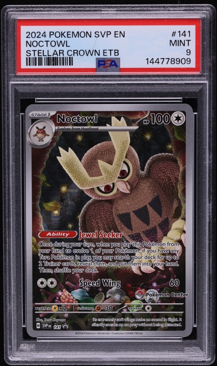 2024 Pokemon Scarlet & Violet Promo Stellar Crown Center ETB Full Art Noctowl #141 PSA 9 MINT