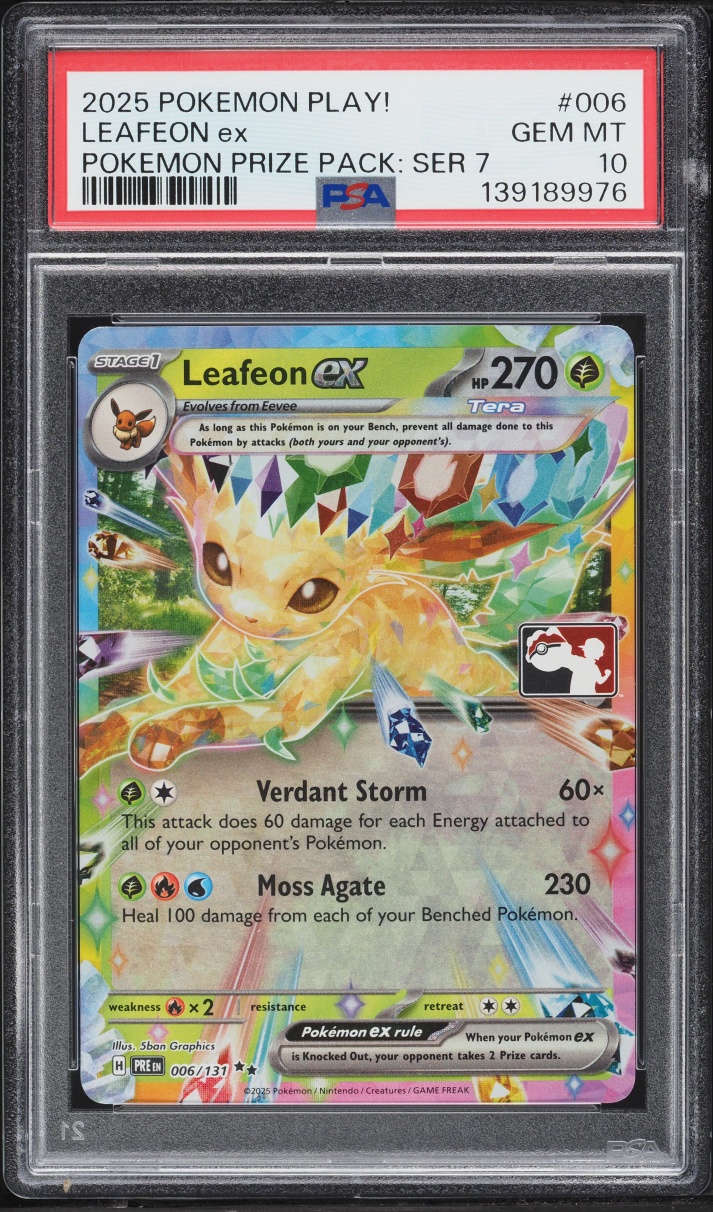 2025 Pokemon SV Prismatic Evolutions Play! Prize Pack Series 7 Holo Leafeon ex #6 PSA 10 GEM