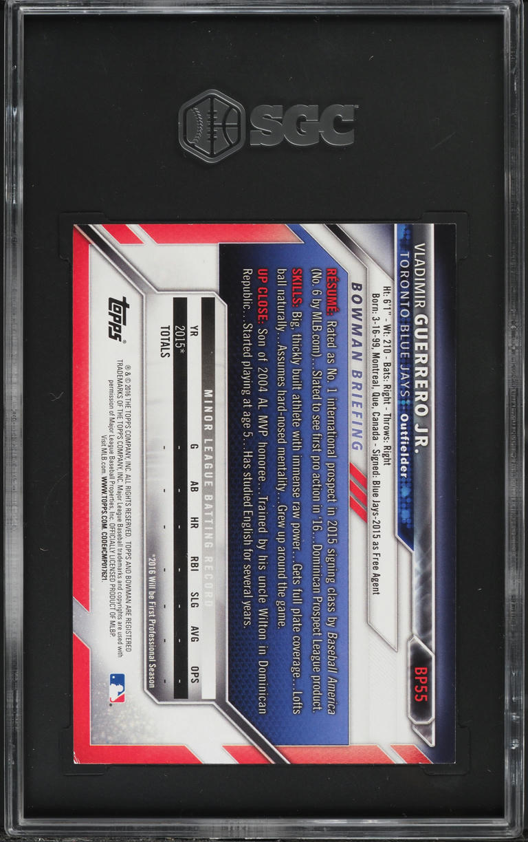 2016 Bowman Vladimir Guerrero Jr. PROSPECT #BP55 SGC 6 EXMT