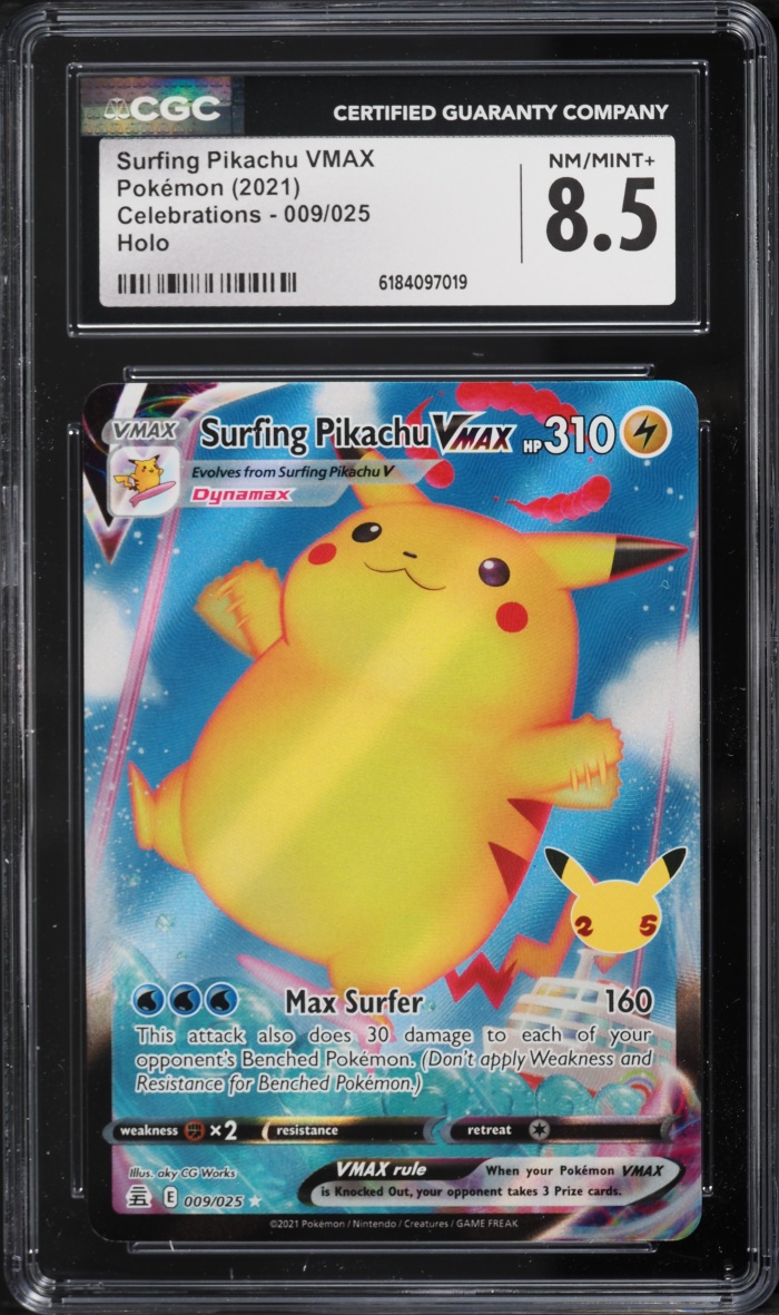 2021 Pokemon Sword & Shield Celebrations Full Art Surfing Pikachu VMAX #9 CGC 8.5 NM-MT+