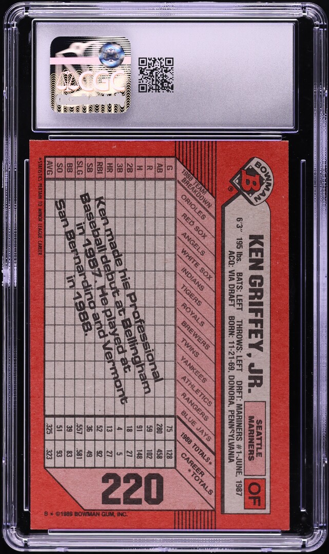 1989 Bowman Ken Griffey Jr. ROOKIE #220 CGC 6 EXMT