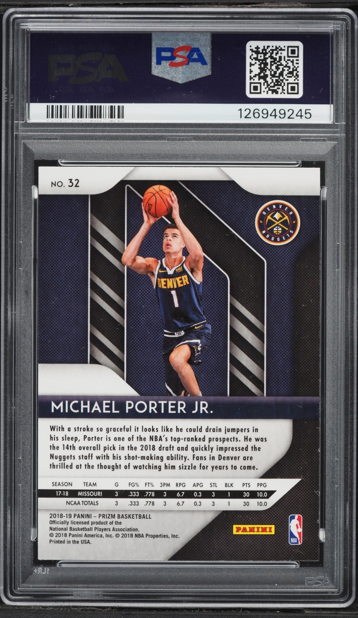 2018 Panini Prizm Michael Porter Jr. ROOKIE #32 PSA 9 MINT