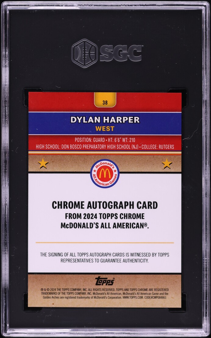 2024 Topps Chrome McDonald's A/A Red Ref Dylan Harper RC AUTO JSY #2/5 SGC 10