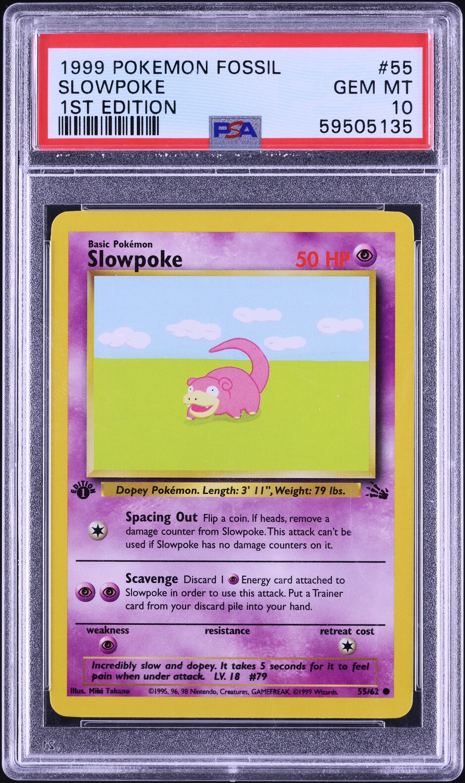 1999 Pokemon Fossil 1st Edition Slowpoke #55 PSA 10 GEM MINT