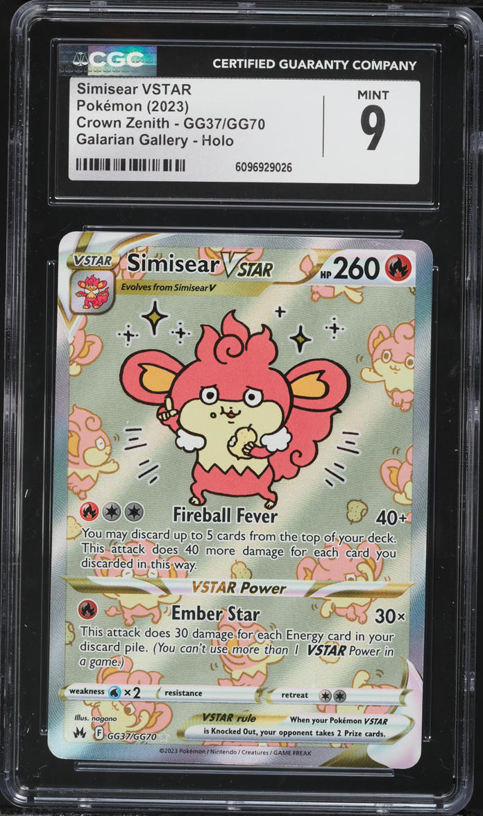 2023 Pokemon Sword & Shield Crown Zenith Alt Art Simisear VSTAR #GG37 CGC 9 MINT
