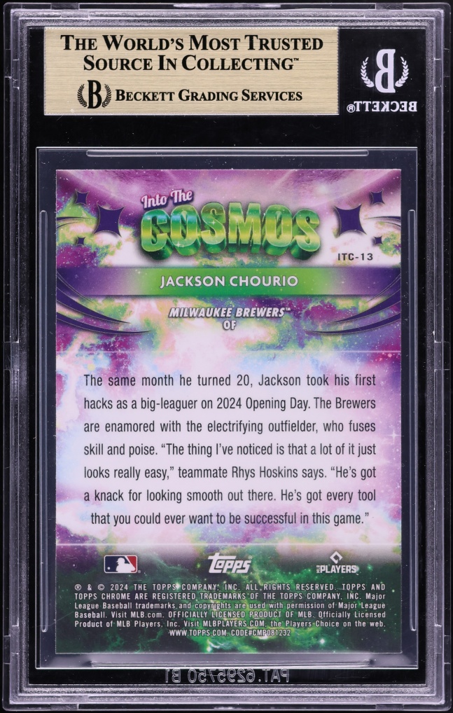 2024 Topps Chrome Cosmic Cosmos Orange Galactic Refractor Jackson Chourio ROOKIE /25 BGS 9.5