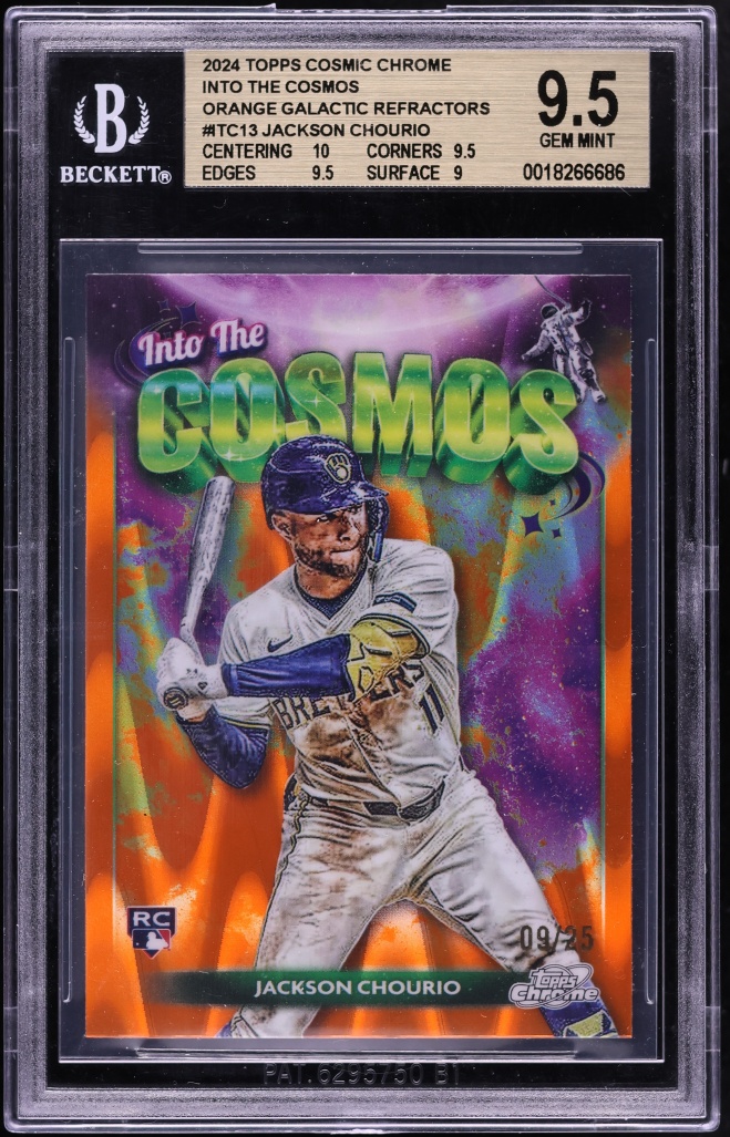 2024 Topps Chrome Cosmic Cosmos Orange Galactic Refractor Jackson Chourio ROOKIE /25 BGS 9.5