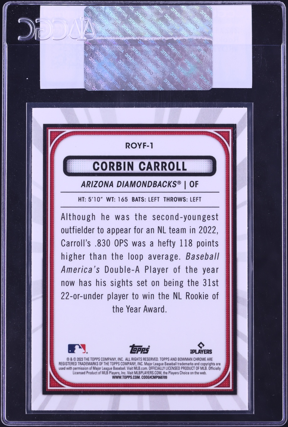 2023 Bowman Chrome ROY Favorites Corbin Carroll ROOKIE #ROYF-1 CGC AUTH