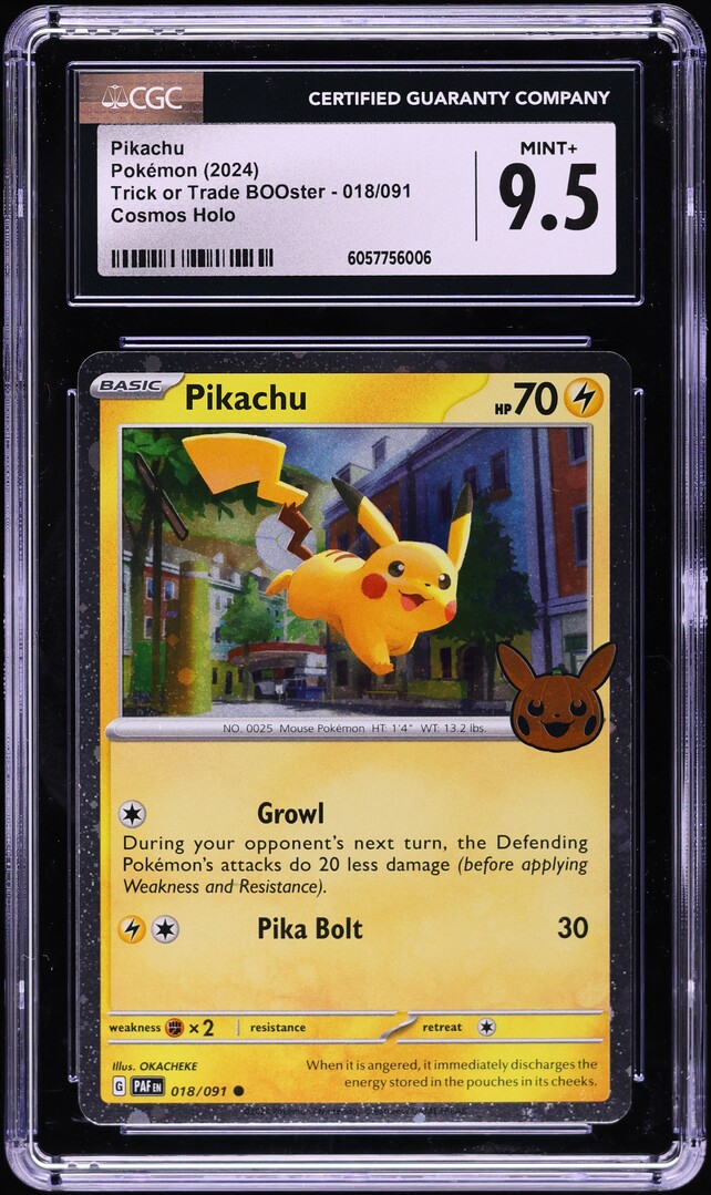 2024 Pokemon Scarlet & Violet Trick Or Trade Holo Pikachu #18 CGC 9.5 MINT+