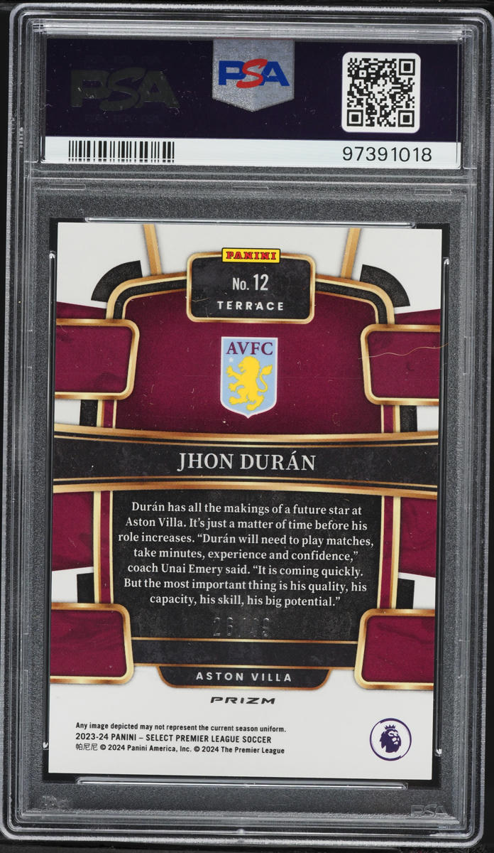2023 Select Terrace Premier League Tie-Dye Jhon Duran ROOKIE /49 #12 PSA 10 GEM MINT
