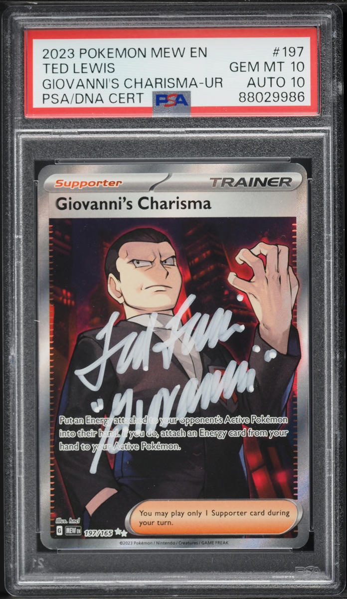 2023 Pokemon SV 151 Full Art Giovanni's Charisma Ted Lewis AUTO DNA 10 #197 PSA 10 GEM MINT