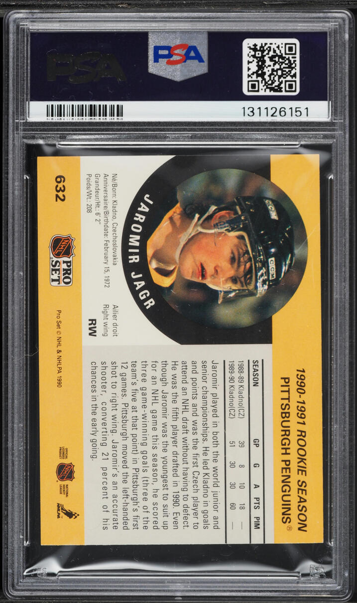 1990 Pro Set Hockey Jaromir Jagr ROOKIE #632 PSA 8 NM-MT