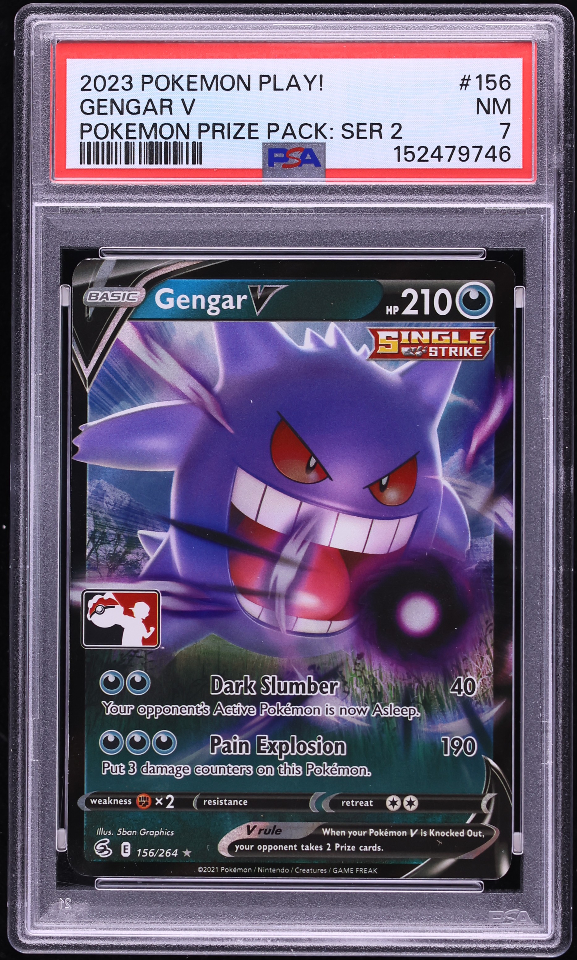 2023 Pokemon Play! Prize Pack Series 2 Gengar V #156 PSA 7 NRMT