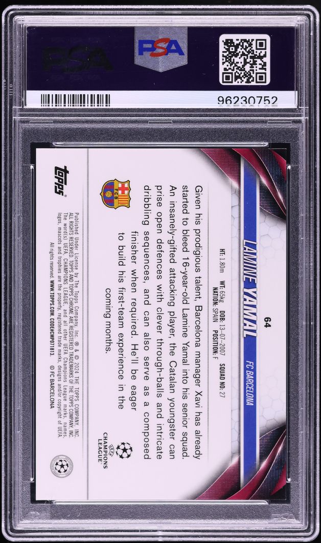 2023 Topps Chrome UEFA Club Competitions Red Refractor Lamine Yamal ROOKIE 5/5 #64 PSA 9 MINT