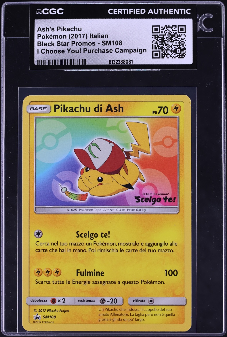 2017 Pokemon Italian Sun & Moon Black Star Promo I Choose You! Ash's Pikachu #SM108 CGC AUTH